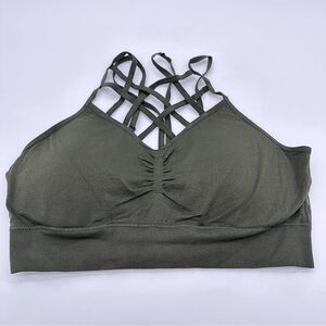 Morera Seamless Dark Olive Green Strappy Sports Bra